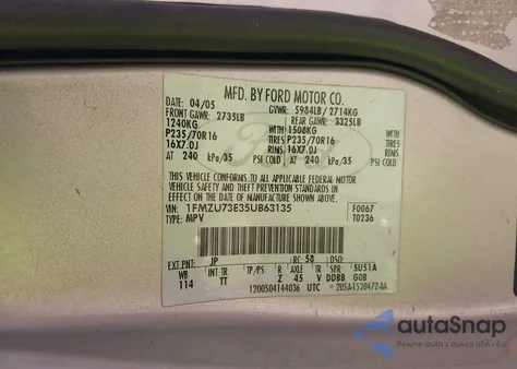 2005 Ford Explorer Xlt/Xlt Sport from USA, damaged, VIN 1FMZU73E35UB63135